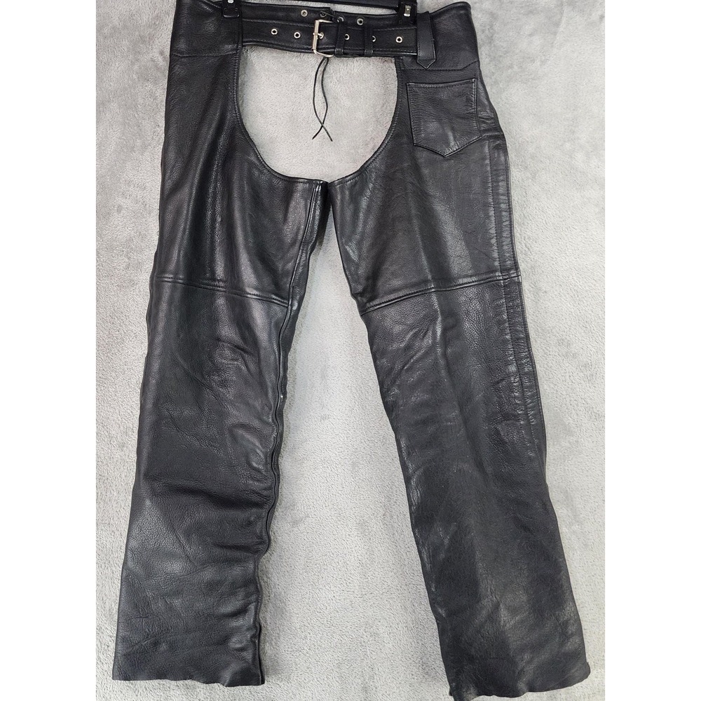 Unik Ultra Chaps Unisex Medium Black Leather Side Zip Motorcycle Biker Gear